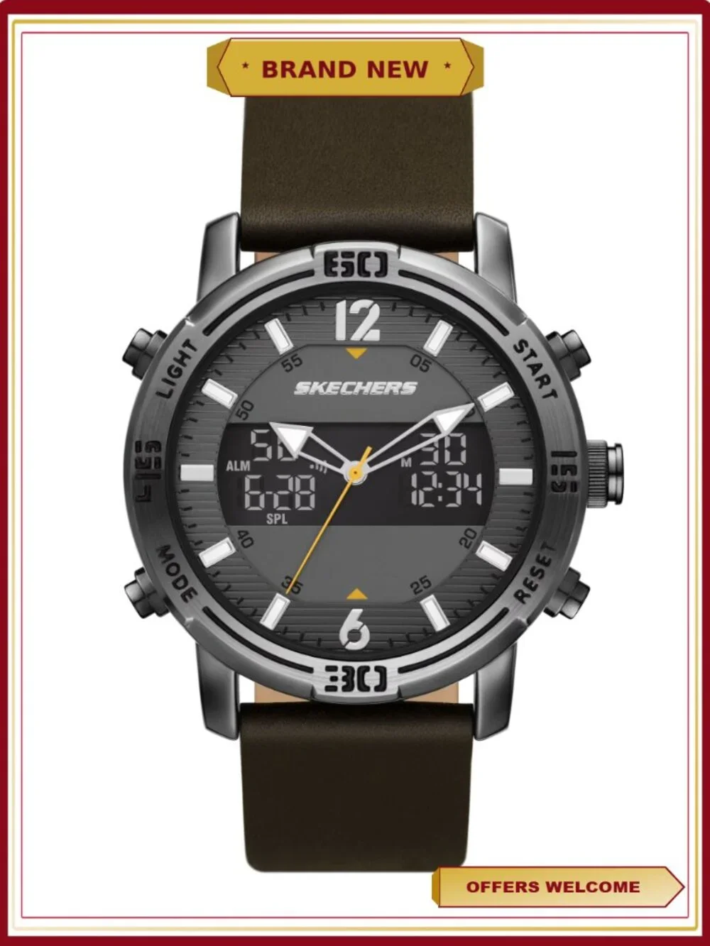 Skechers Redlands Analog Digital Watch Genuine Leather Strap